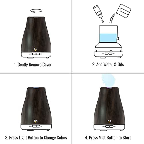 HealthSmart Cool Mist Humidifier & Aromatherapy Diffuser, 150ML Tank, Wood Grain Brown