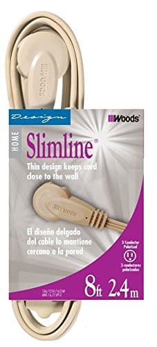 Woods 13ft Slimline Flat Plug Extension Cord, White — Beige