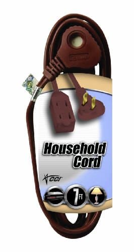 Slimline Flat Plug Extension Cord for Woods, 6Ft, 16 Gauge, 3-Outlet, White — Brown