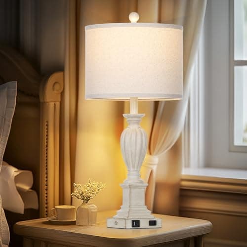 27" Rustic Farmhouse Dimmable Touch Table Lamp Set of 2 with USB Ports