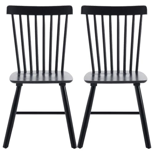 Windsor Set of 2 French Country Side Chairs, Oak Walnut Finish for Home — Black