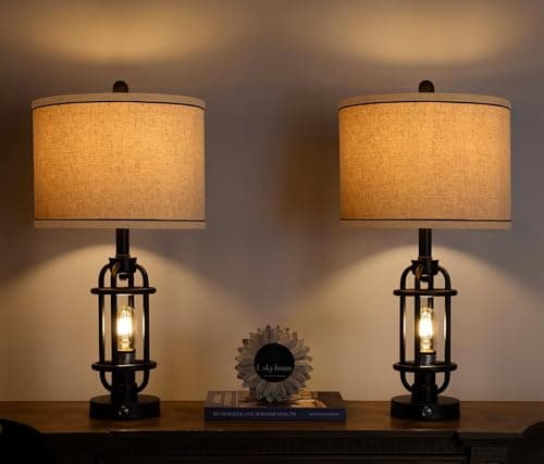 23.75" Industrial Black Metal Living Room Table Lamp Set of 2 Bedside Touch Lamps with USB