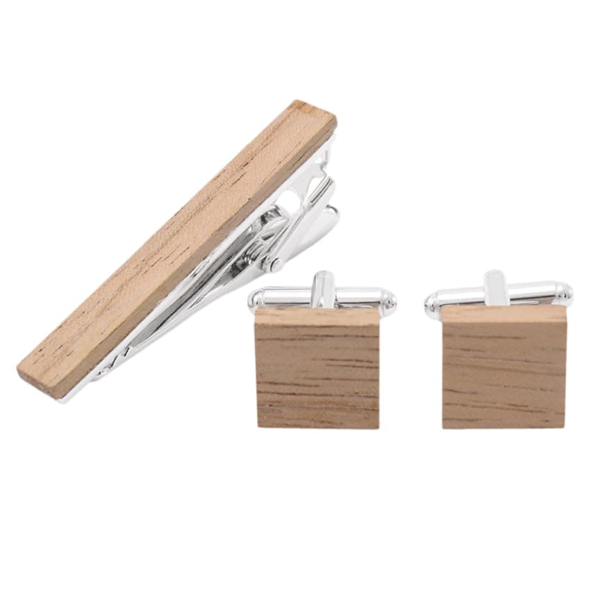 Vintage Style Metal and Wood Cufflinks Set for Men