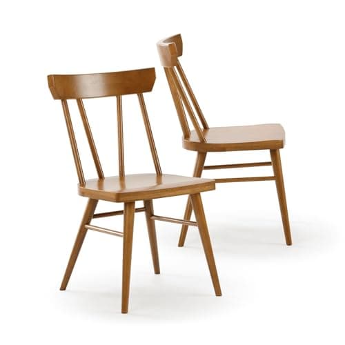 Windsor Walnut Solid Wood Farmhouse Dining Chair, Pack of 2 — Pecan