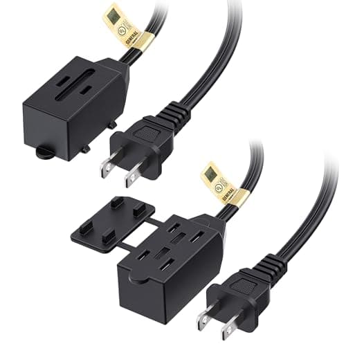 Cable Matters 2-Pack 16 AWG 2 Prong Extension Cord, 6 ft, 13A 3-Outlet, Tamper Guard, White — Black