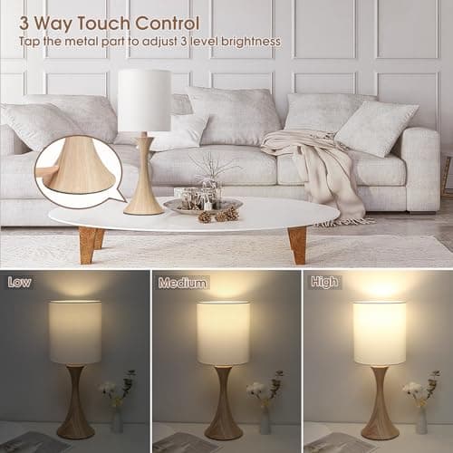 3 Way Dimmable Touch Control Wood Grain Farmhouse Bedside Lamp