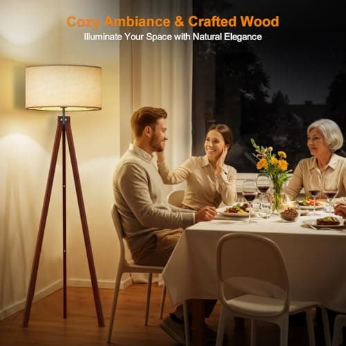 LePower Mid Century Wood Tripod Lamp, Modern Studying Light for Living Room & Office