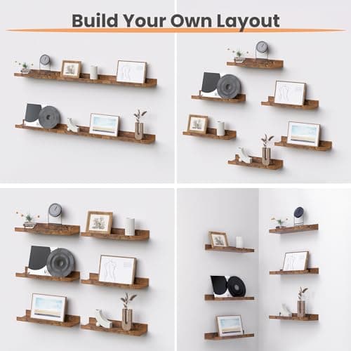 Usimples Brown Floating Shelves for Wall Decor & Storage Set of 6