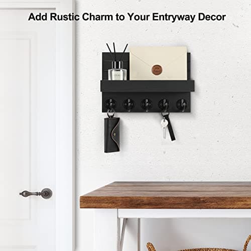 Paulownia Wood Wall Key Holder with Shelf and Hooks