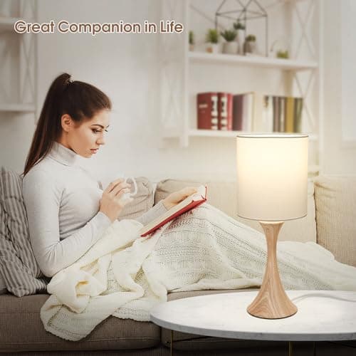 3 Way Dimmable Touch Control Wood Grain Farmhouse Bedside Lamp