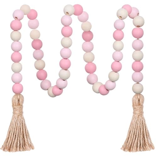 Farmhouse Beads with Tassels for Tiered Tray Decor — Pink & Natural