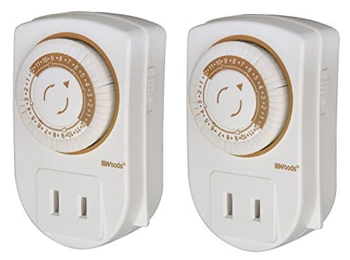 Mechanical Outlet Timer for Indoor Use, 24-Hour, 30-Minute Intervals, 2-Pack, White