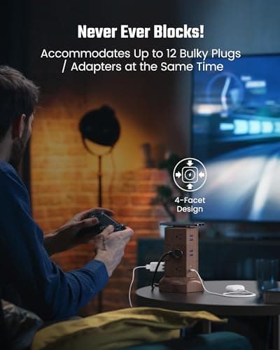 Power Strip Tower with Wireless Charger for Home Office