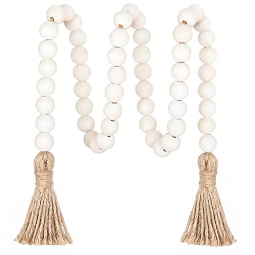 Meplait Natural Wood Bead Garland with Tassels, Boho Farmhouse Wall Hanging