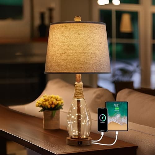 OYEARS 23" USB A+C Bedside Lamps Sets for Bedroom Living Room — Brown