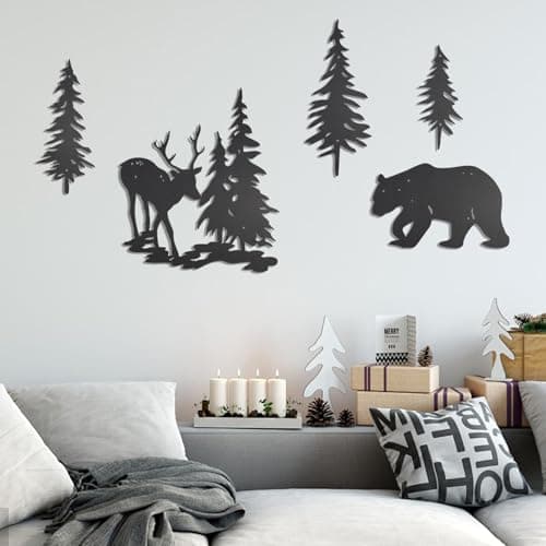 OYEFLY Rustic Black Deer Bear Pine Wall Art (5 Pieces)