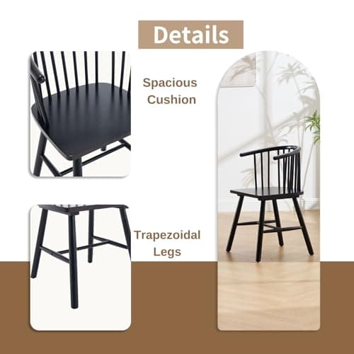 Black Windsor Spindle Back Dining Chair Set Kitchen Arm Chairs