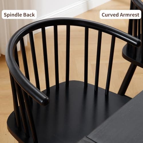 Black Wood Windsor Dining Chair Set of 2 Spindle Back Kitchen Chairs