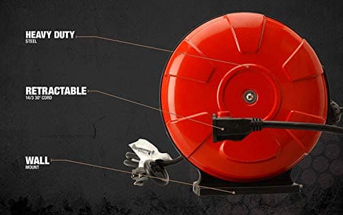 Woods 30Ft 14 Gauge 3 Conductor Locking Plug Red Extension Cord Reel