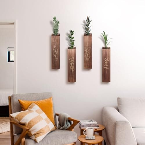 4 Pack Brown Wood Indoor Wall Planter for Living Room and Bedroom