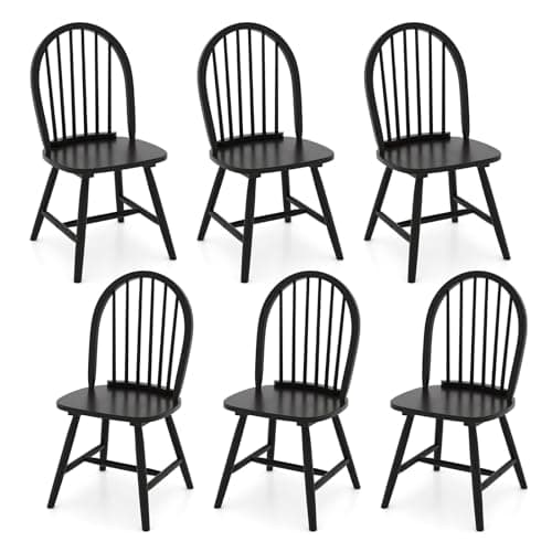 Safeplus Oak Dining Chairs Set of 6, Spindle Back for Farmhouse Kitchen — Black