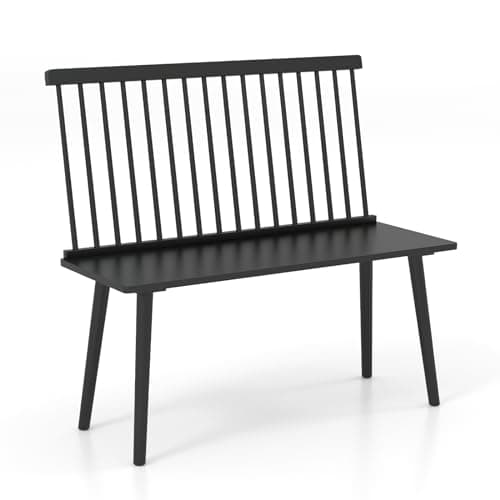 Giantex 2 Seater Windsor Bench with Spindle Back, Anti-Slip Feet, Natural Rubber Wood — Black