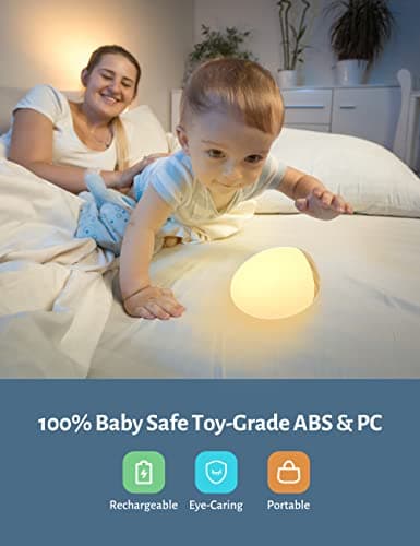 JolyWell Rechargeable Baby Night Light with Color Changing & Dimming, 100H Timer, Wood Grain