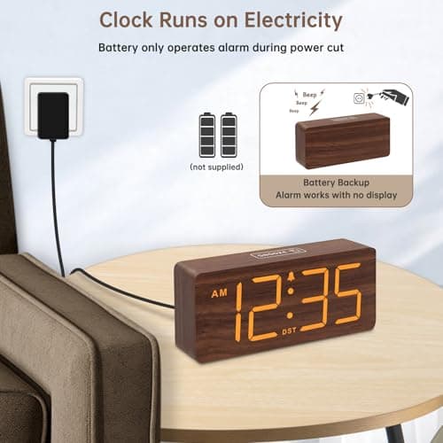 DreamSky Wooden Digital Alarm Clock with Large Numbers & Features