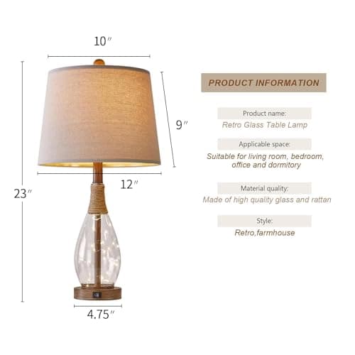 OYEARS 23" USB A+C Bedside Lamps Sets for Bedroom Living Room