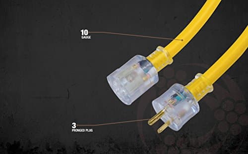 Southwire 50Ft 10 Gauge High Visibility Lighted Extension Cord, Yellow