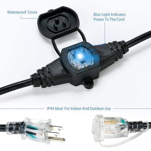 ETL Listed 20FT 16 Gauge Multi-Outlet Extension Cord, 4 Weatherproof Outlets, Ideal for Stage, Garden, & Christmas