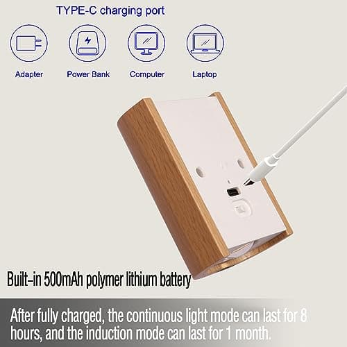 LANDGOO White Ash Wood Motion Sensor Step Light Rechargeable LED Indoor Wall Lamp