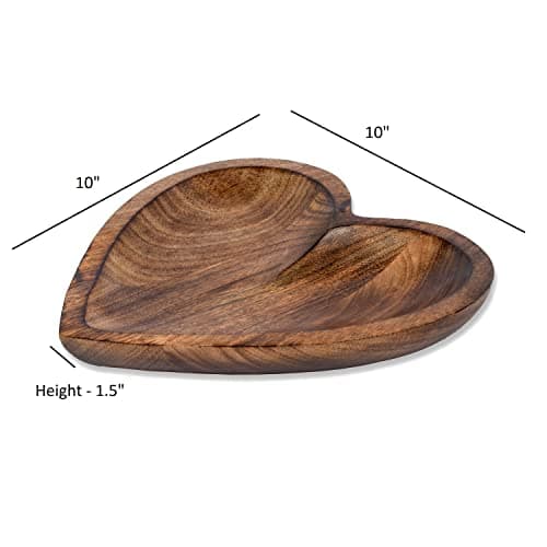 EDHAS Mango Wood Curved Heart Decorative Bowl for Table Centerpieces (10" x 10" x 1.5")