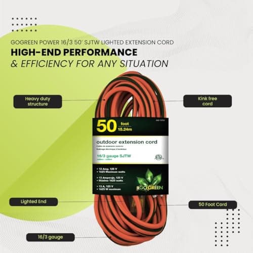 Go Green Power Inc. 50-Foot Heavy-Duty Weatherproof Outdoor Extension Cord - GG-13750