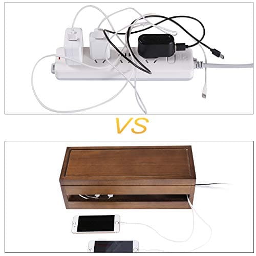 Changsuo Brown Wooden Cable Organizer for Desktop Power Strips