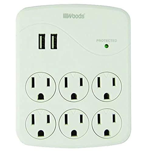 Surge Protector with 6 Outlets and 2 USB Ports, 1000J Protection