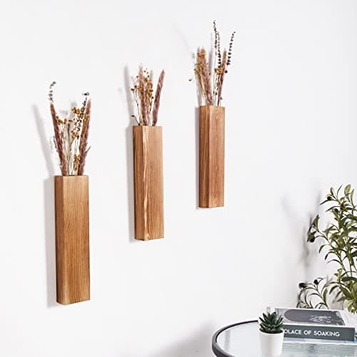 3-Pack Slim Wood Wall Planters for Artificial Plants & Dried Flowers