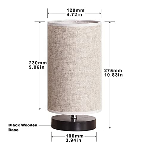 Fabric Wooden Table Lamp, Cylinder Black Base, Bedside & Desk Lamp