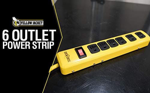 Woods WIRE Southwire Yellow Jacket 14/3 6-Outlet Heavy Duty Metal Strip 6' Cord Safety Covers