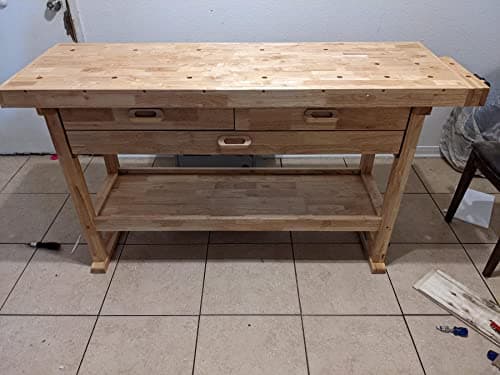 Windsor Design Workbench with 3 Drawers, 60 Hardwood Surface
