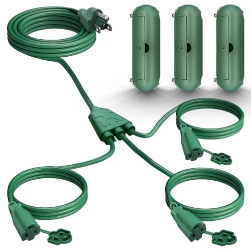 25FT Outdoor Extension Cord with 3 Outlets for Christmas Lights