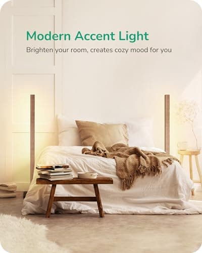 EDISHINE Wood LED Corner Floor Lamp, Dimmable with Remote, 7 Color Temperatures 2700-6000K