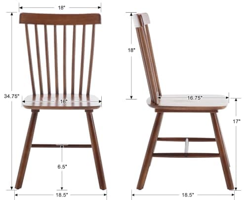 Windsor Set of 2 French Country Side Chairs, Oak Walnut Finish for Home