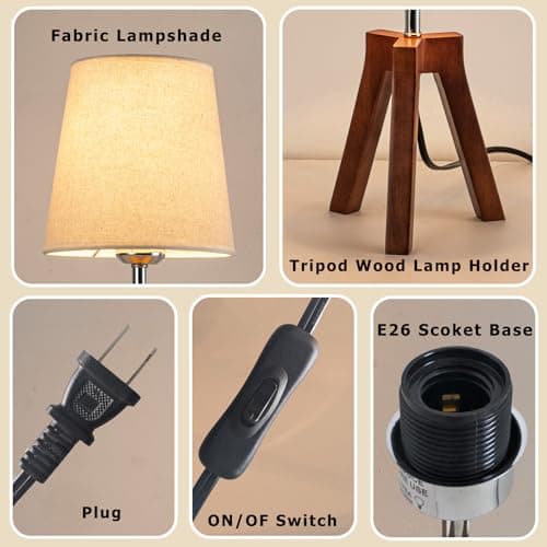 Dreamholder Walnut Nightstand Lamp with Linen Shade for Reading