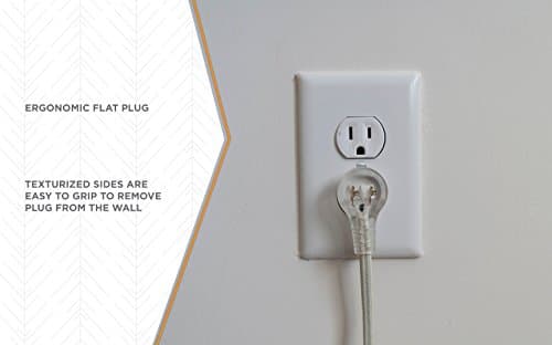 Woods Decor Series 8-Foot Fabric Braided Extension Cord, Lighted Ends, 3 Outlets, Right Angle Plug, 125V, Grey