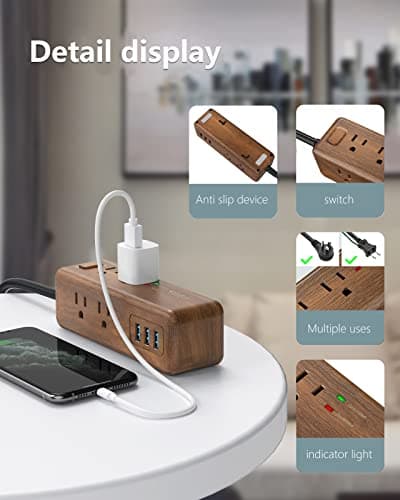 Surge Protector Power Strip 8 Outlets 3 USB 3ft Cord Circuit Breaker Home Office Dorm