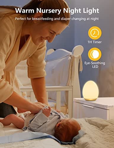 MediAcous Kids Night Light, 7 Color Changing & Dimming, Rechargeable, 1 Hour Timer, Wood Grain