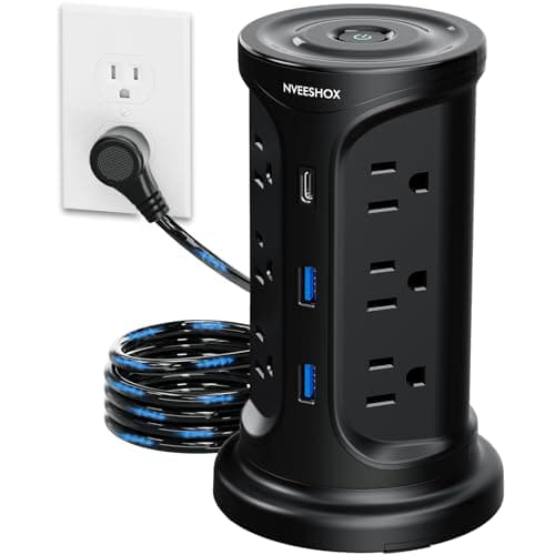 Wood Grain Surge Protector Power Strip, 4 Fixed Outlets, 3 USB Ports, 6.5 FT Cord, Surge Protection — Black