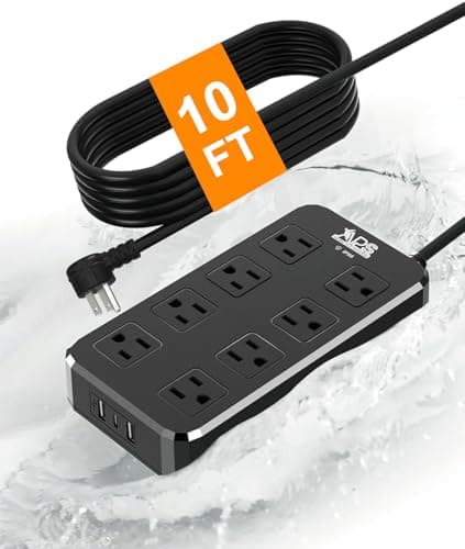 Weatherproof Outdoor Power Strip with 8 Outlets & 3 USB Ports, 10FT Cord, Overload Protection Black