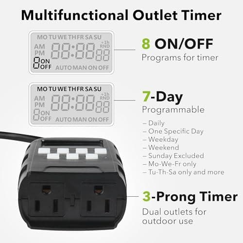 BN-LINK 7-Day Outdoor Heavy-Duty Digital Timer, 1875W ETL Listed